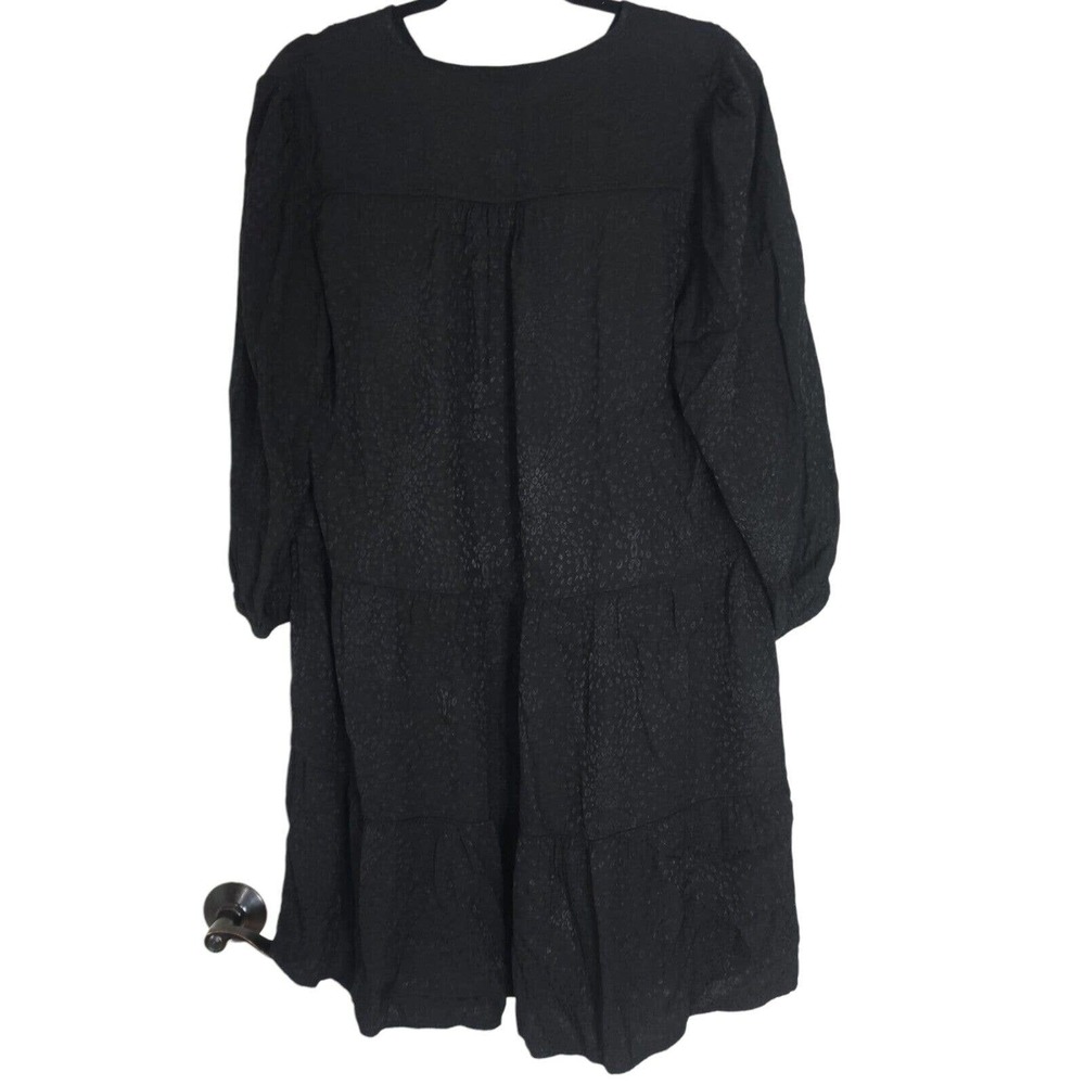 Nation Ltd Womens Dress Liza Black Leopard Animal Trapeze Mini Tiered Ruffle M - Picture 3 of 13